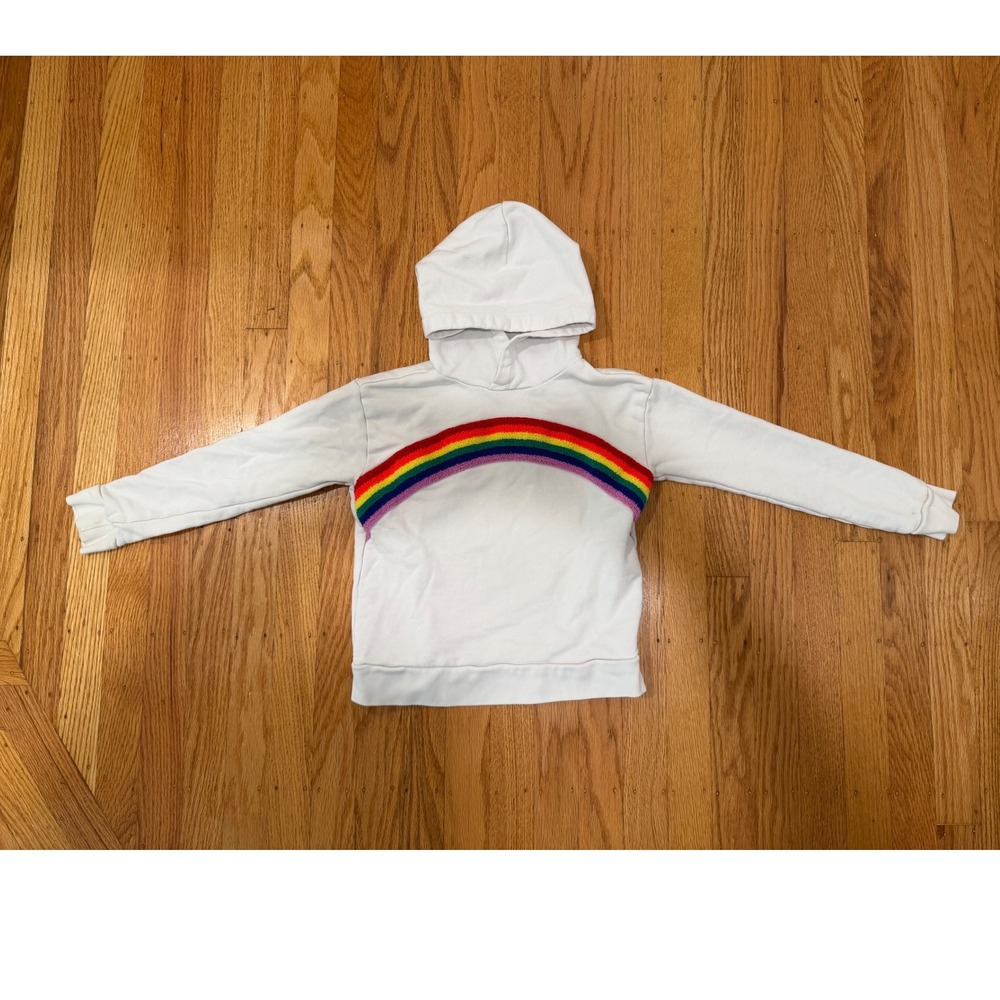 Crewcuts Rainbow Hoodie Kids Size 3 White Sweatshirt‎ Long Sleeve Cozy